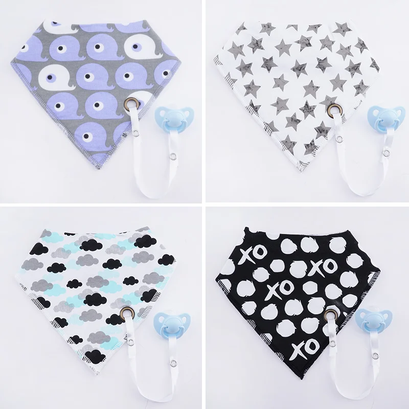 Muslinlife 2018 New Baby Boys Girl Bibs Cotton Bandana Bib Newborn Fashion Soft Burp Clothes With Pacifier Chain (36+Available) | Детская