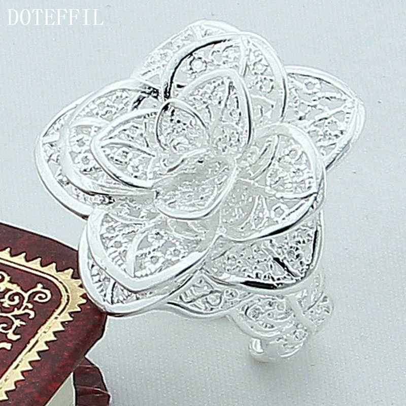 Женское Открытое кольцо с цветком розы DOTEFFIL дизайнерское из стерлингового