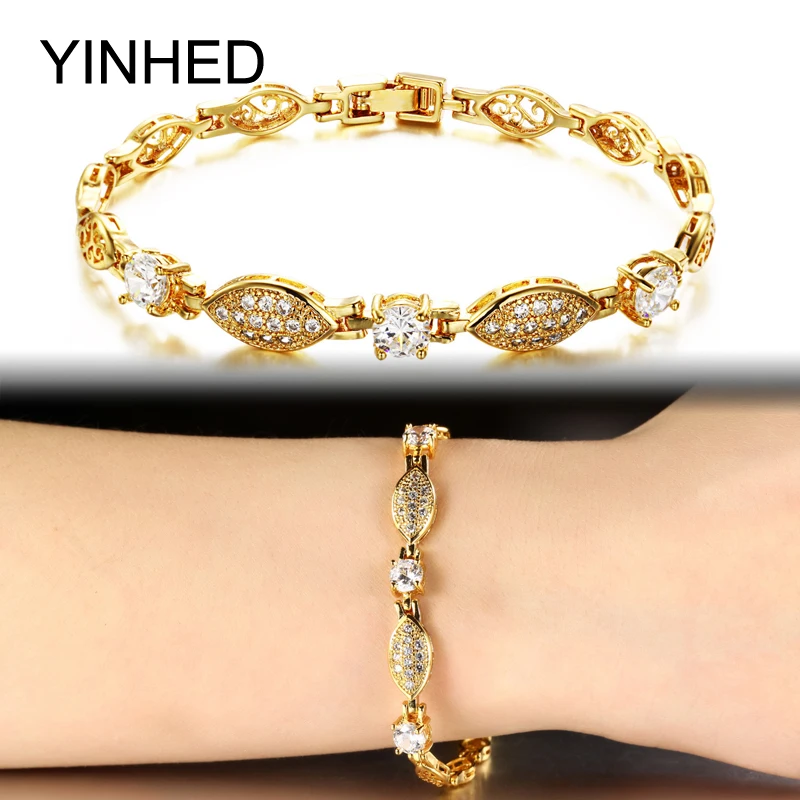 

YINHED новые модные роскошные свадебные золотые браслеты, цветные украшения, AAA + браслет с кубическим цирконием для женщин ZB444