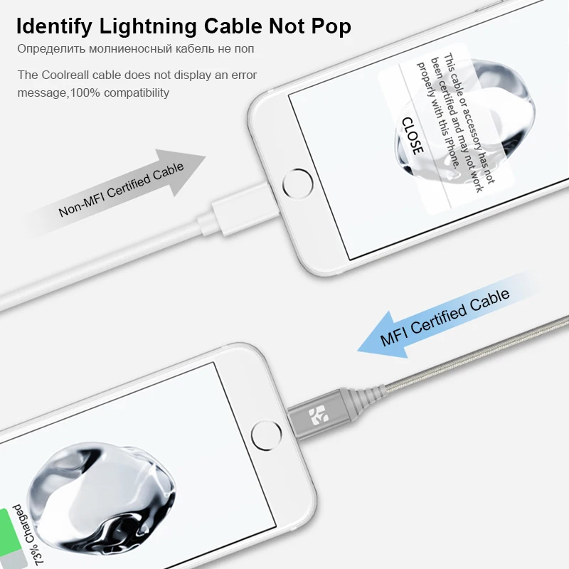 Coolreall MFi Lightning USB кабель для iPhone X 8 7 6S 6 Plus 5S SE 5 Быстрая зарядка для iPhone кабель зарядного устройства кабели для мобильных телефонов
