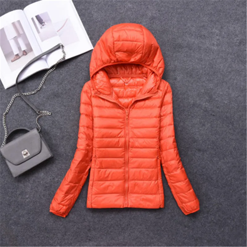 orange hooded Легкий пуховик женский короткий секционный воротник стойка Модный корейский Тонкий Осень Зима Большой размер женские пальто XA05 - Цвет: orange hooded