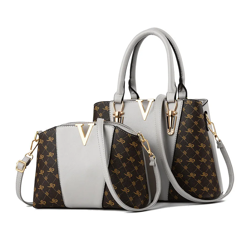 Bolsos Mujer Для женщин сумки 2 шт./компл. кожаные сумки из натуральной кожи Новая сумка-тоут сумка женская Сумки через плечо класса люкс сумка композитный - Цвет: Grey