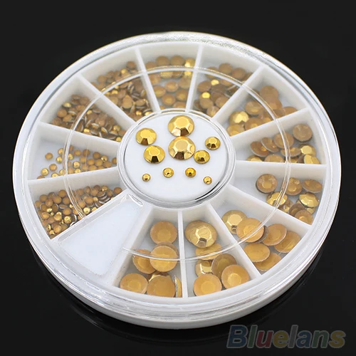 12 устанавливает 5 Размеры Акриловые Блеск Rhinestone Золота Nail Art Красоты Наклейки