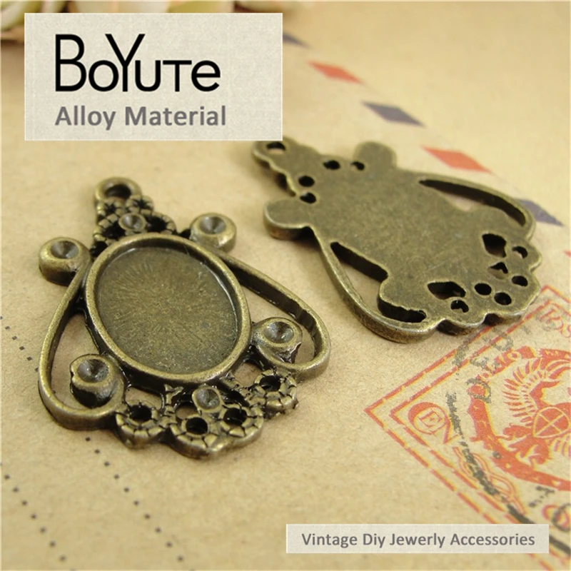 BoYuTe (50 Pieces/Lot) 14*10MM Setting Cabochon Cameo Pendants Charms Bezel Blank Base Settings Tray Diy Jewelry Components | Украшения и