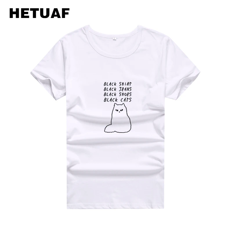 HETUAF черная рубашка кошки Забавные футболки с графикой для женщин 2018 хипстер Kawaii