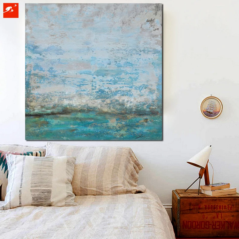 2016 Summer Blue Colour Perception Abstract Wall Art Handmade Oil Painting Canvas Prints for Home Living Room Decoration | Дом и сад