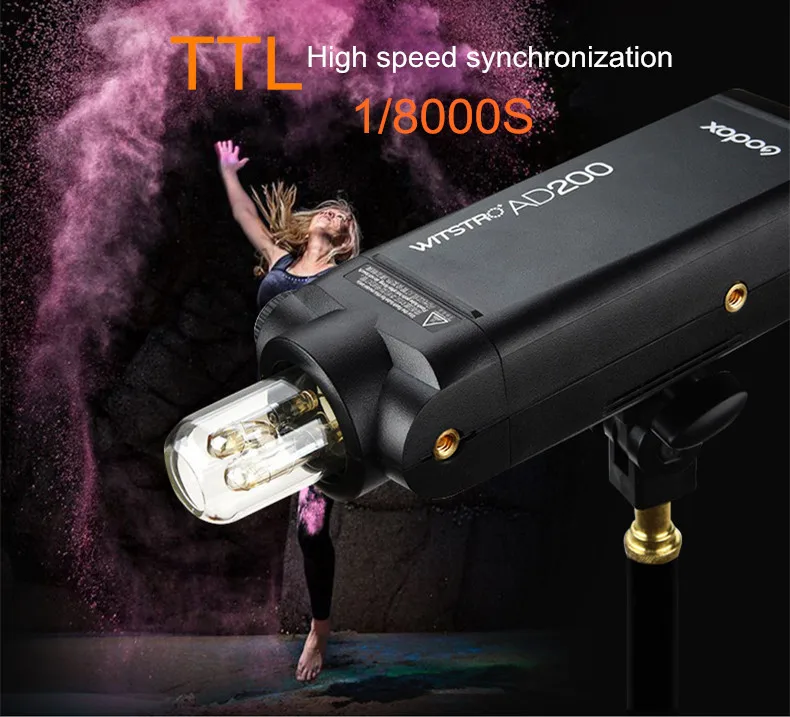 Godox AD200 200Ws 2,4 г ttl вспышка стробоскоп 1/8000 HSS Беспроводная монолайт с 2900 мАч литиму батарея и голые лампы/Вспышка Speedlite