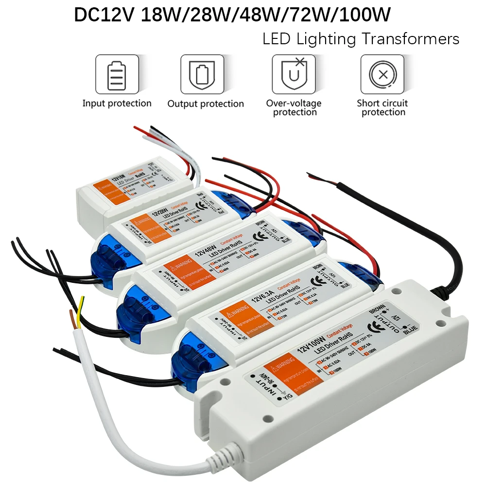 1 шт. DC12V Питание светодиодный драйвер 18 Вт/28 Вт/48 Вт/72 Вт/100 W адаптер Освещение