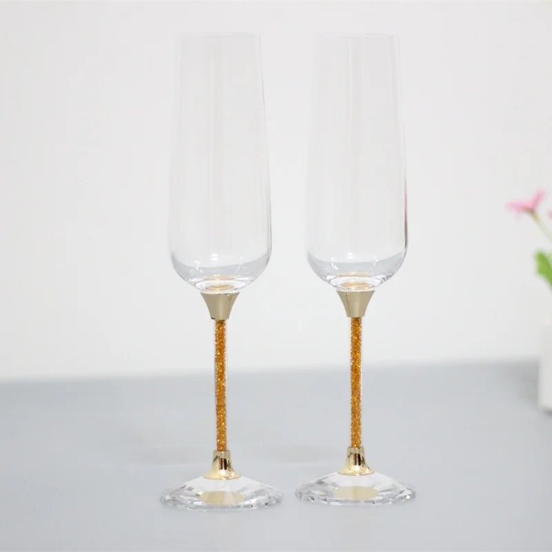 Поджаривание бокалы для вина хрустальные свадебные очки набор золотистого цвета