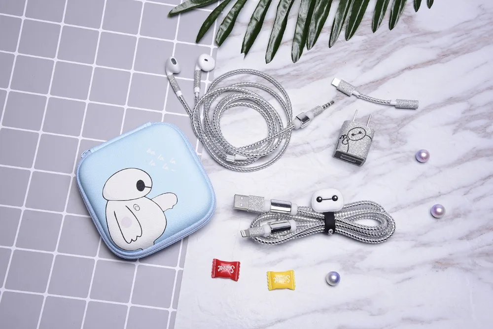 Мультяшный usb-кабель протектор для наушников с коробка для наушников кабель Стикеры для намотки спиральный usb-шнур с зарядным устройством для iphone 5 6 7 8 плюс