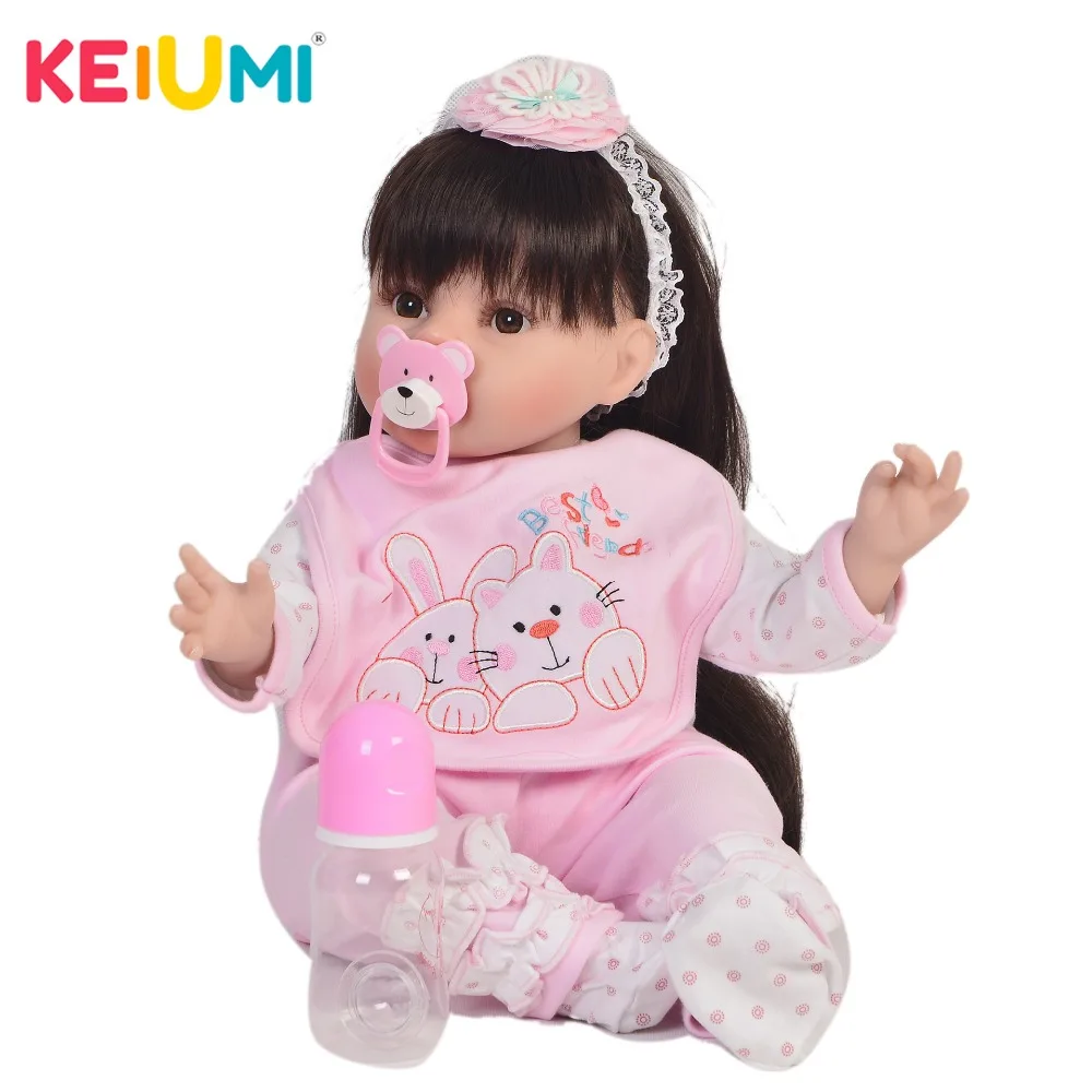KEIUMI 55 см Реалистичная кукла Reborn Girl Alive ткань для тела мягкие длинные волосы