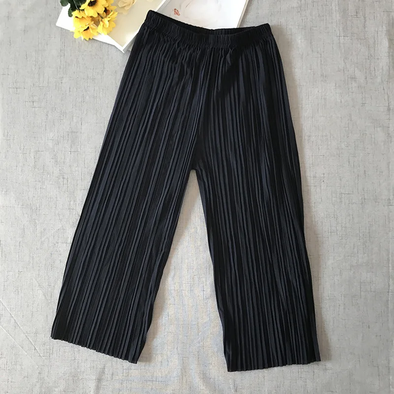 2019 female spring and summer large size chiffon pleated skirt pants wide leg thin section casual culottes | Женская одежда