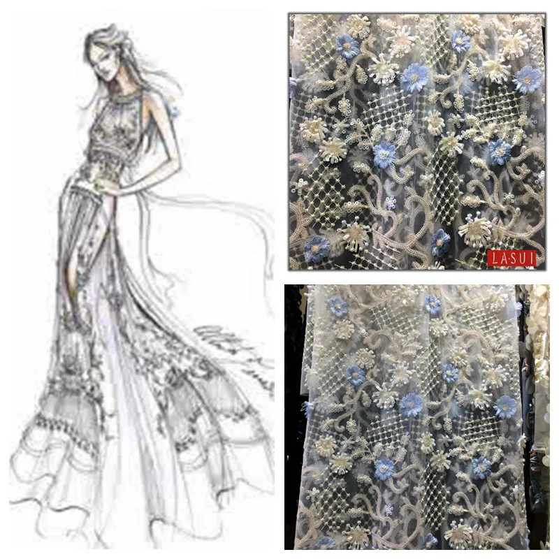 LASUI 2017 Новый продукт полный размер тяжелые блестки 3D цветы Вышивка Кружева