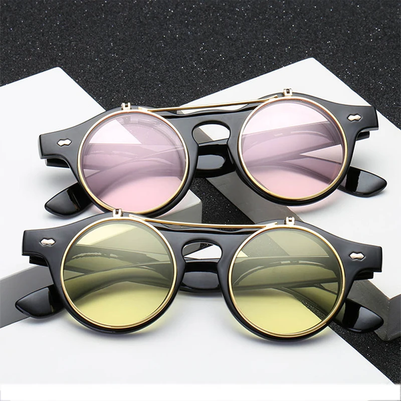 Мужские и женские солнцезащитные очки Oculos De Sol круглые винтажные двухслойные