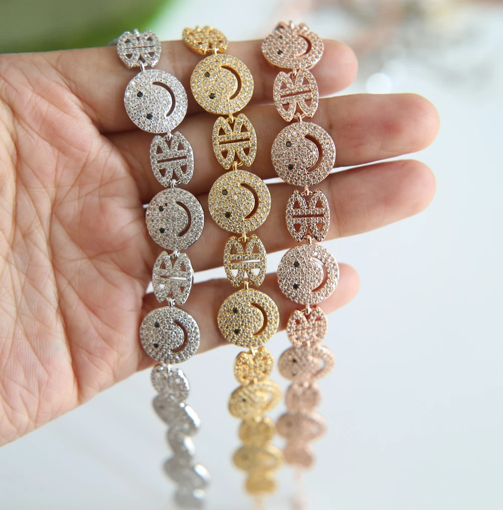 2018 newest Smile Face Lucky Women Charm Bracelet Gold-color Adjustable Length Chain Bracelets for Women Party Wedding Jewelry