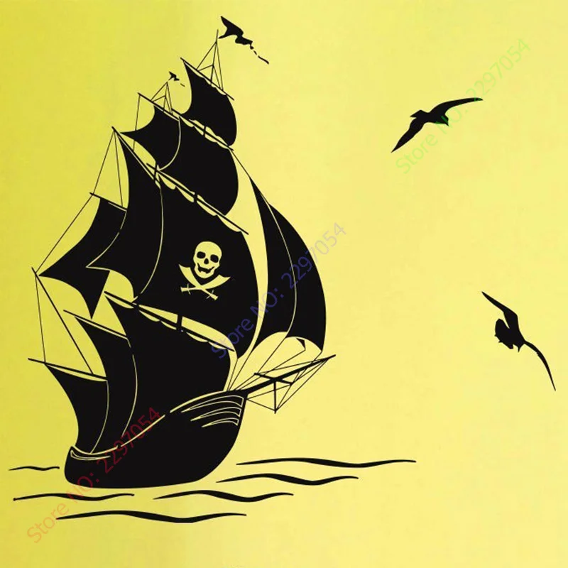 

New WALL DECAL VINYL STICKERS PIRATE SHIP AT SEA HOME DECOR