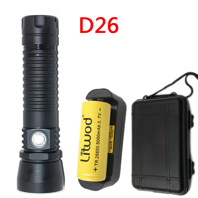 Option C Litwod Z20 D26 светодиодный фонарь для дайвинга, XM-L2 U3, бесступенчатое затемнение, Водонепроницаемый Подводный фонарь, 150 м, аккумулятор 26650 - Испускаемый цвет: Option C