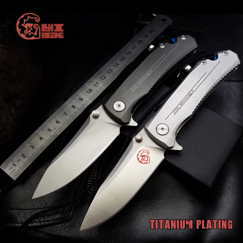Очень sharpBIGONG герой Тактика Складной нож 9CR18MOV сталь BladeTitanium покрытый стальной руль