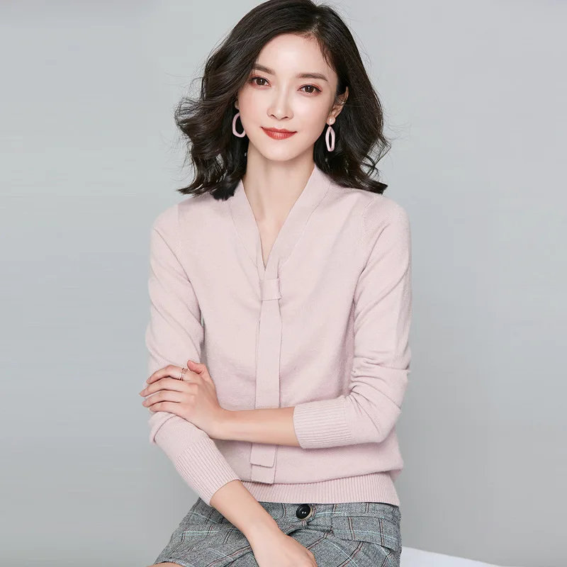 

womens top Cotton kintting long sleeve V-neck sweater all match tee white black n t shirt women bts