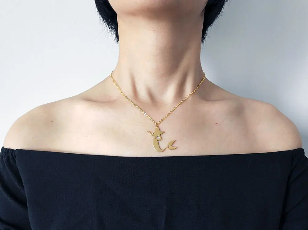 Dainty Mermaid Necklace for Women Jewelry Stainless Steel Polished Gold Color Cute Choker Chain 18'' +2'' Collier Femme NL2657 |