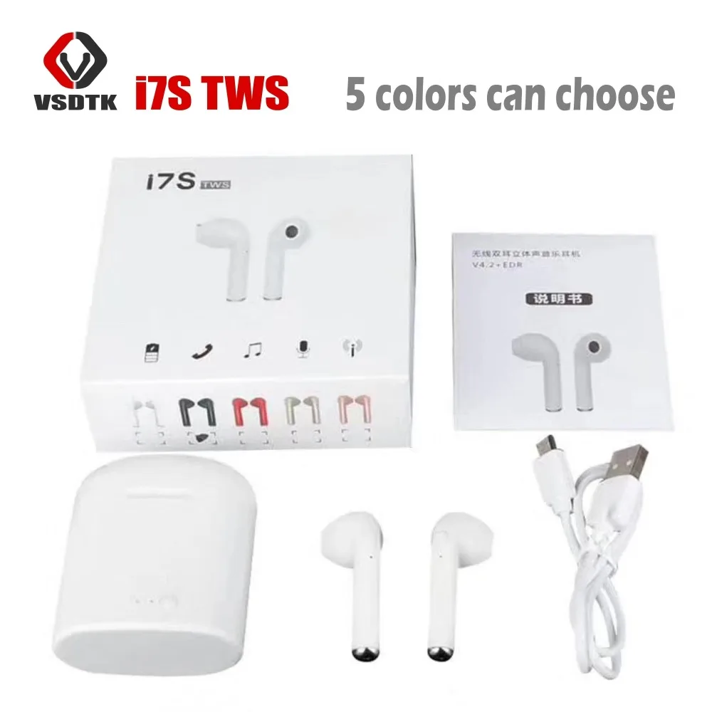 I7 i7s tws Bluetooth наушники беспроводные наушники гарнитуры стерео с зарядной коробкой для iphone6 7 8 X XS XR xiaomi huawei телефонов