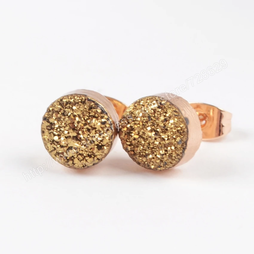 Круглые серьги гвоздики BOROSA G0889 из титана с натуральным кристаллом 5 цветов