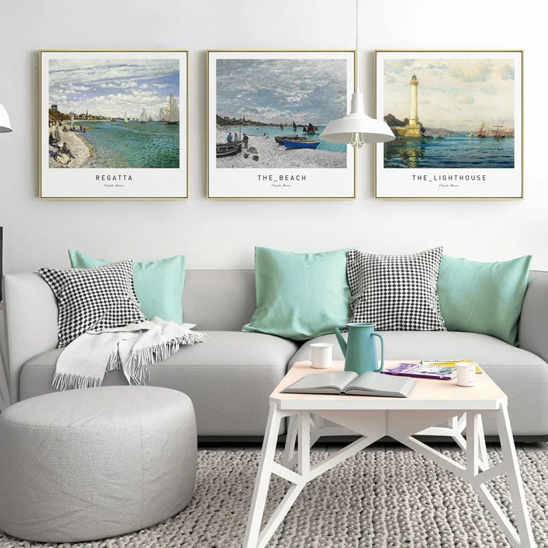 EECAMAIL современная простая гостиная с тройными бриллиантами Monet Beach Landscape Вышивка