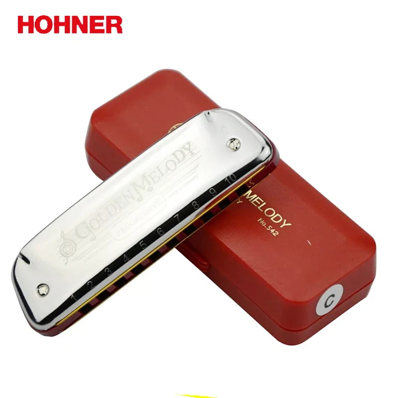 Hohner Golden Melody 10 Hole Diatonic Harmonica Blues harp Gaita Standard 10 Hole Harp (with Red box)