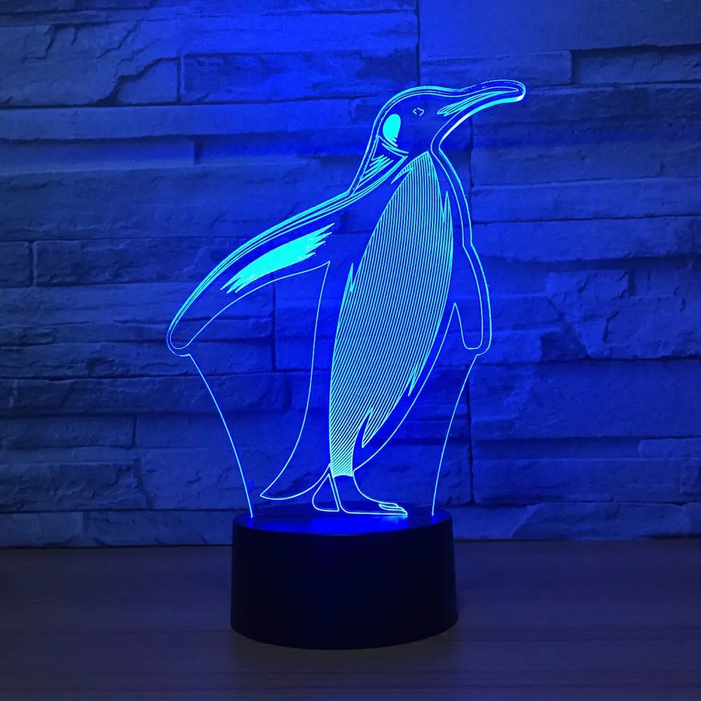 

Милый пингвин форма 3D настольная лампа Красочный USB и зарядка батареи 3D светодиодный светильник для украшения дома