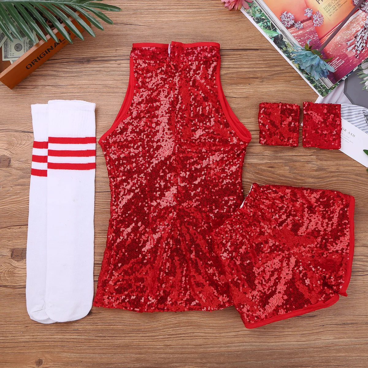 ChicTry/Детские блестящие топы с блестками и шорты для девочек носки комплект