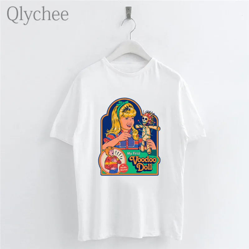 Женская футболка с надписью Qlychee Harajuku Devil белая Повседневная простая коротким