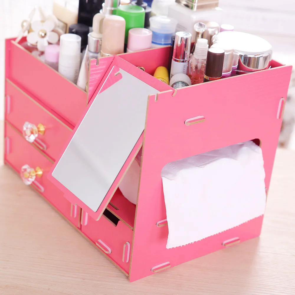 

1Pc Multi-functional Wooden Jewelry Box DIY Desk Sundries Storage Makeup Container Organizer For Cosmetic Storage Box ZY23
