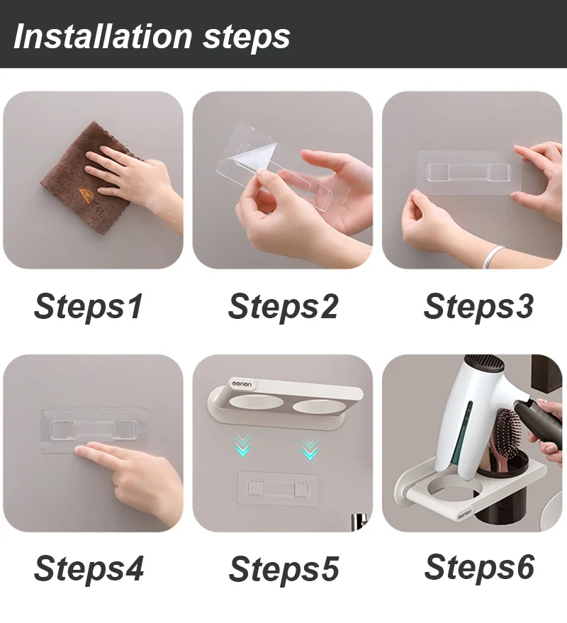 UNTIOR Plastic Hair Dryer Holder with Storage Cup Wall Mount Hair Dryer Shelf Storage Nail Free Bedroom Bathroom Accessories Set