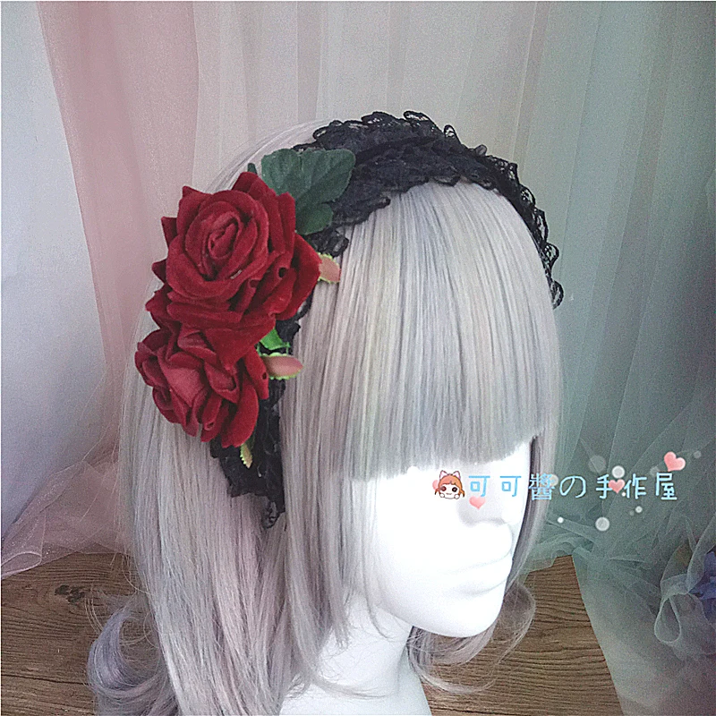 Hair band Высокое качество японский темный готический Лолита рука манжеты обруч для волос с Лолита головной убор винно-красные розы гей шляпа cos аксессуары для волос - Цвет: Hair band