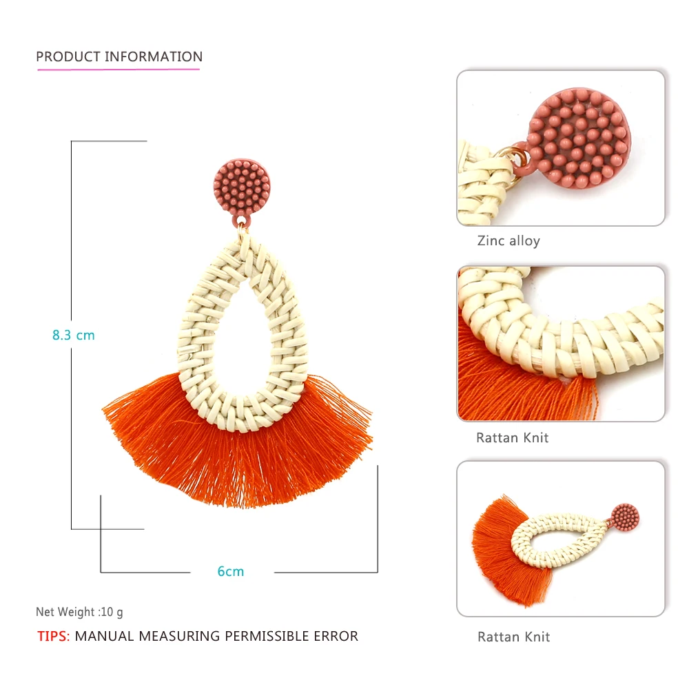Diyimin Новый Винтаж Этническая кисточкой серьги Мода чешского ротанга Knit Drop