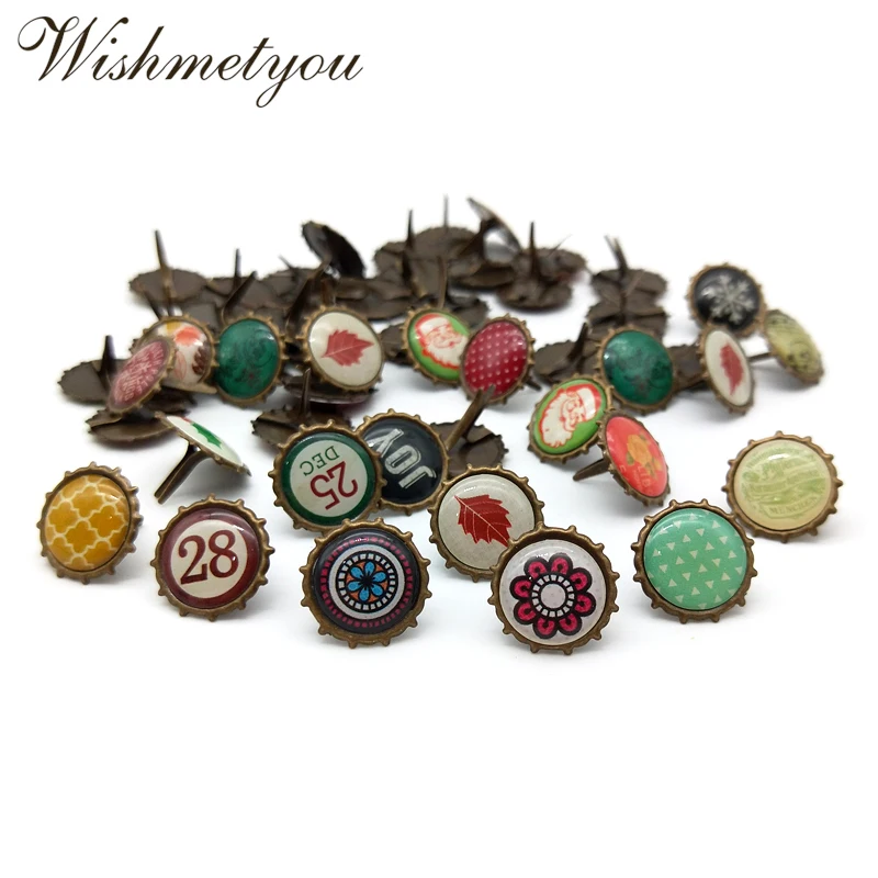 WISHMETYOU 20 шт 15 мм бронзовые эпоксидные Brads смешанный узор аксессуары украшение