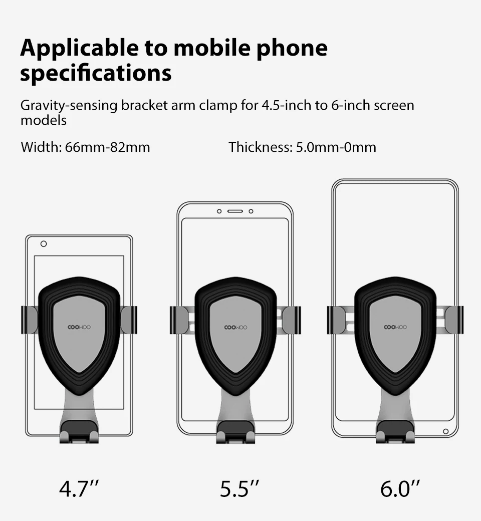 Xiaomi Mijia COOWOO, умный Автомобильный кронштейн, держатель для мобильного телефона, Гравитационный датчик, управление одной рукой для телефонов 4,7/5,5/6 дюймов