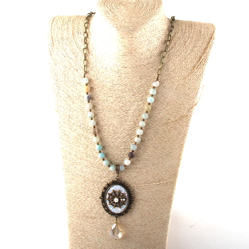 Женское Ожерелье с натуральным камнем длинная цепочка кристаллами ожерелье в