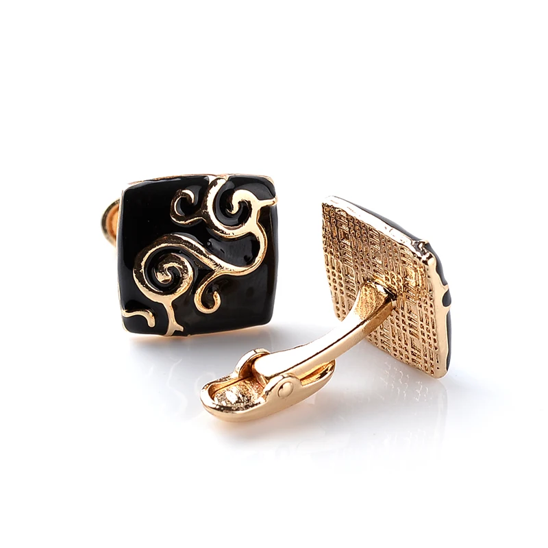 Gold Paint Plant Pattern Decorative Black Enamel Cufflinks Jewelry Mens Chrismas Gift Business Cuff Links For Gentlemen | Украшения и