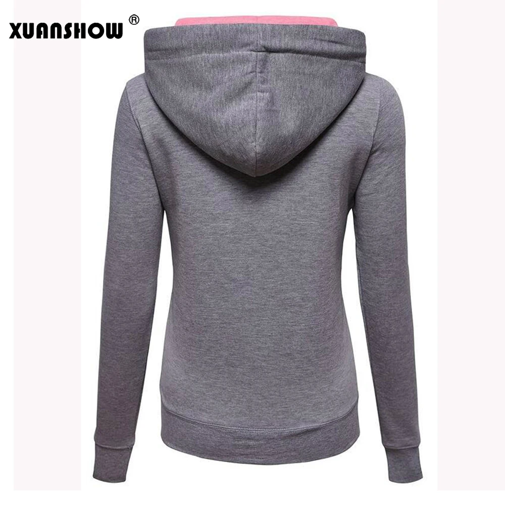 XUANSHOW новые зимние женские толстовки с капюшоном и длинными рукавами контрастный цвет большая шляпа карман на молнии Женская куртка толстовки XXXL