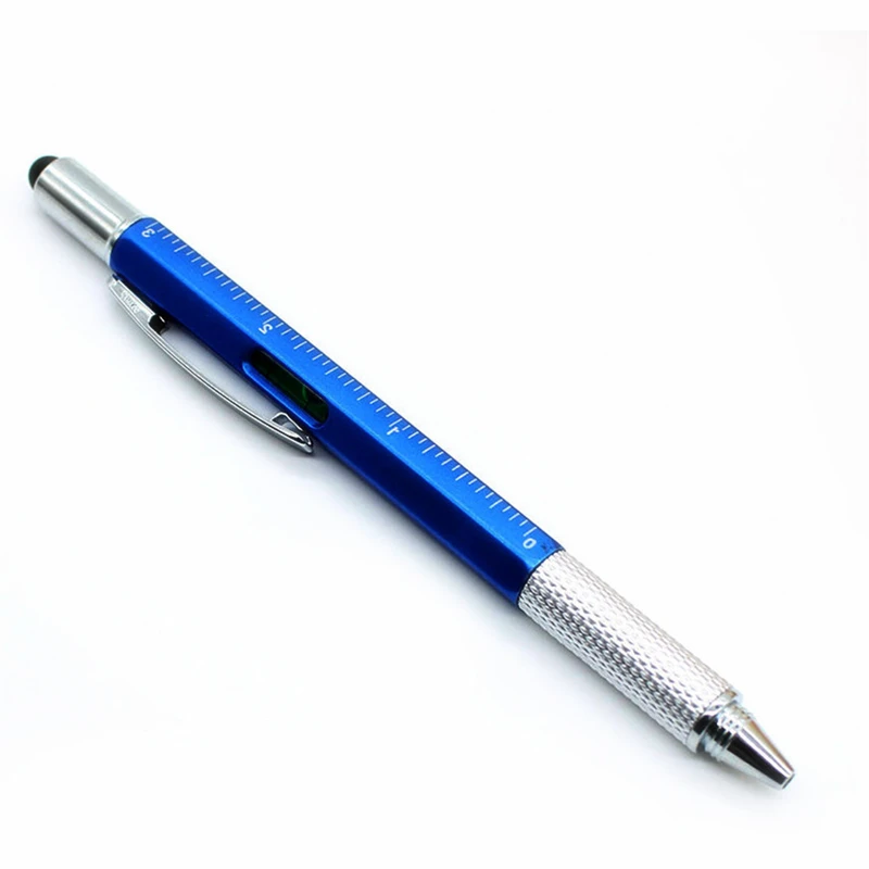 Blue 1 шт. 6 в 1 Сенсорная шариковая ручка стилус с линейкой уровня отвертка инструмент офисные школьные принадлежности лучшие подарки Прямая поставка - Цвет: Blue