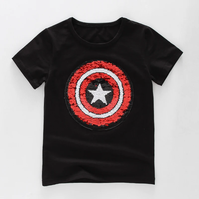 Двусторонняя Футболка с блестками футболки надписью changable Captain America Человек паук