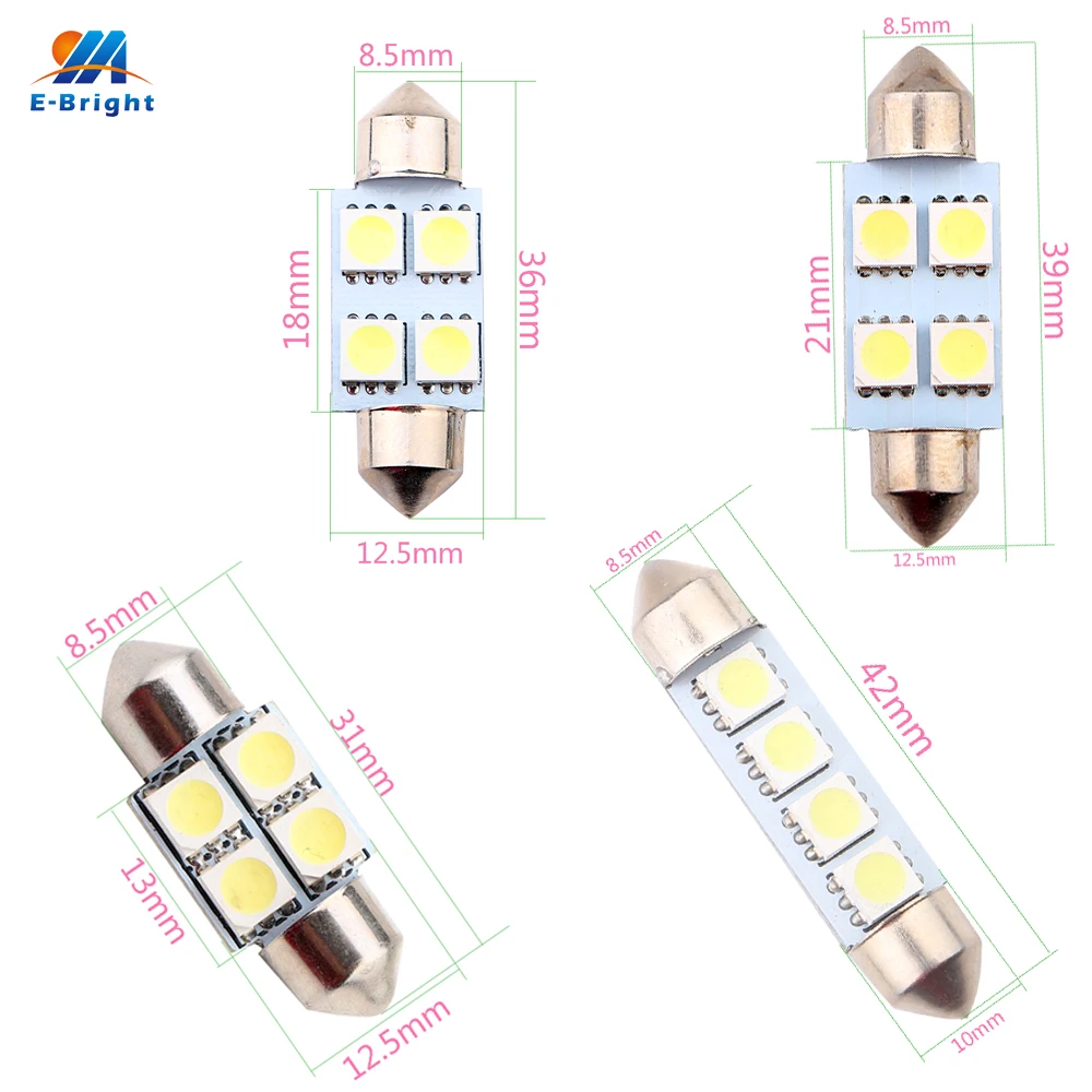 YM E Bright 10 шт. белые светодиодсветодиодный лампы 24 В DC C5W 5050 4 SMD 31 мм 36 39 41