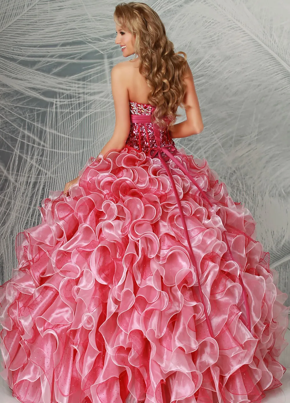 Custom Made Hot Sale Free Shipping 2014 Sexy Sweetheart Backless Long Ball Gown Ruffles Sequins Quinceanera Dress Prom | Свадьбы и