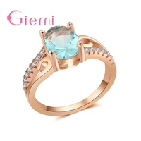 simple unique novel style ocean blue oval zircon braid shiny rhinstone rose gold rings accessories pretty woman jewelry
