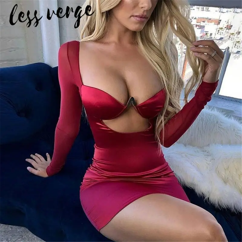 Lessverge элегантное красное Сетчатое Клубное облегающее сексуальное платье женское