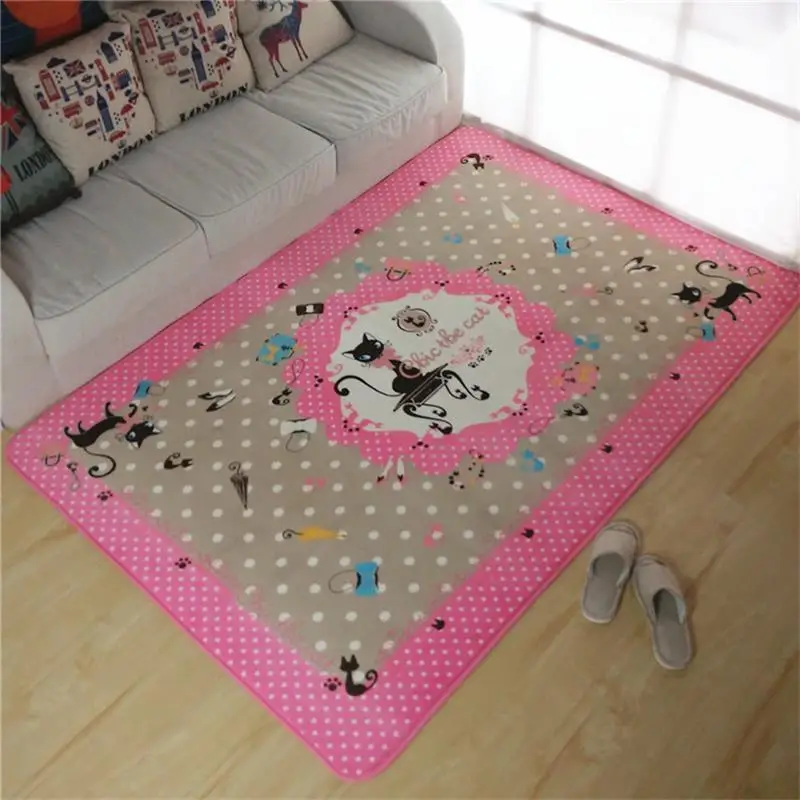 

PINK 130X185CM Coral Velvet Carpets For Living Room Children Bedroom Rugs CAT Carpets Unique Cartoon Area Rug Kids Room Play Mat