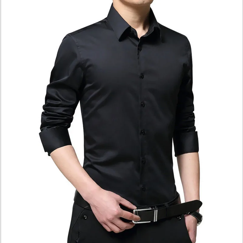 Men's plus size Slim fit shirts 2020 Summer Fashion mercerized cotton long-sleeve dress Men Casual overhemd man | Мужская одежда