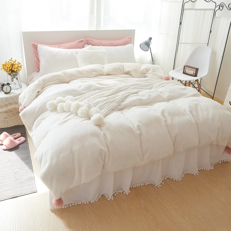 Комплект постельного белья из толстой флисовой ткани для девочек белый розовый