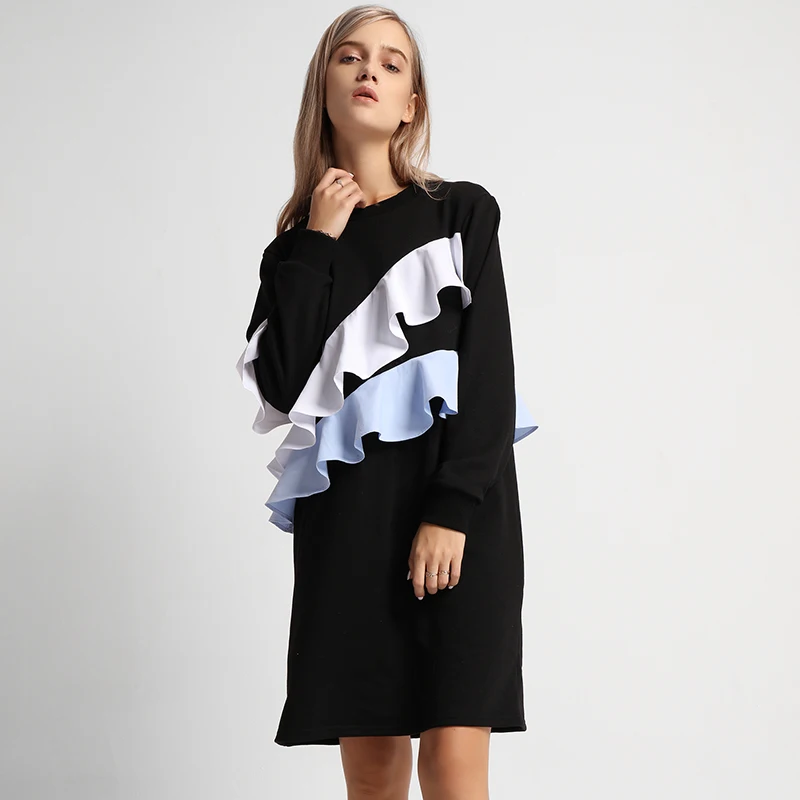 Мода 2018 женское платье осень-зима элегантные кофты с длинными рукавами оборками